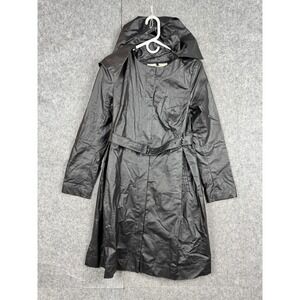 COP COPINE Trench Coat Women's 36 / US 6 Black Linen Cotton Waxed Hooded Belted